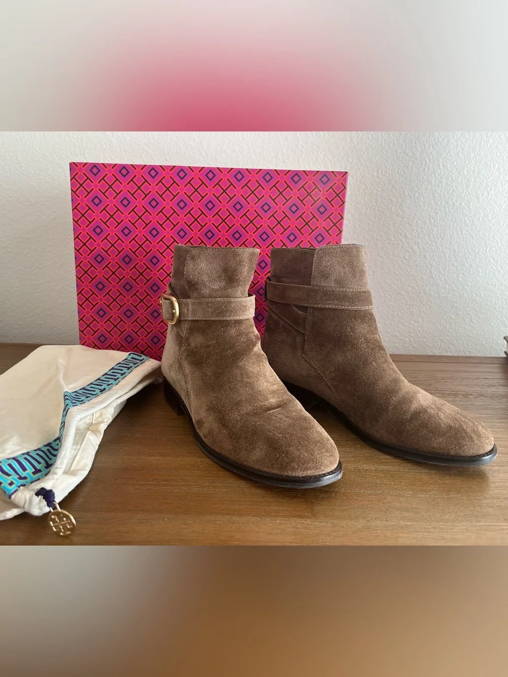 Tory Burch Brooke Ankle Bootie Suede River Rock Sz: 7